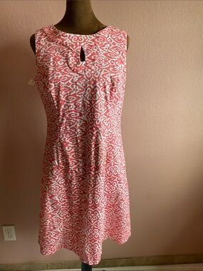 RALPH LAUREN Sleeveless Orange Patterned Shift Dress with Keyhole Neck